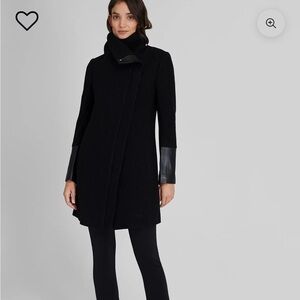 Club Monaco Black Wool Coat with Leather Accents